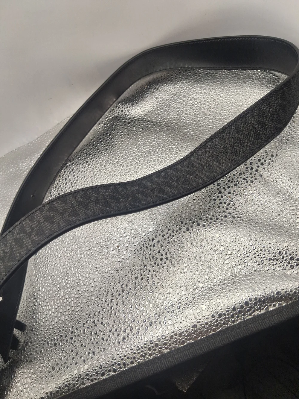Michael Kors Black Leather Belt with MK Silver Buckle